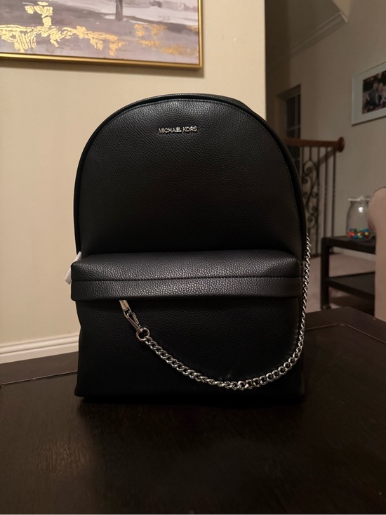 Michael Kors Handbags - Michael Kors Black Pebbled Leather Backpack with Chain Accent